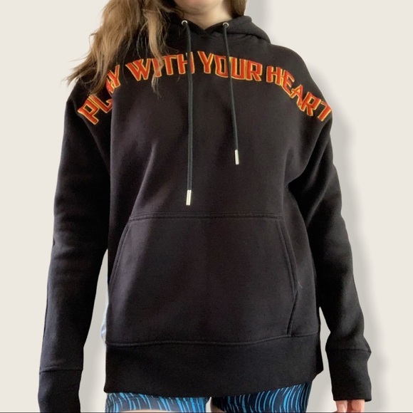 Sandro Paris “Play With Your Heart” Hoodie Black Spellout Graphic Embroidered - Picture 2 of 16